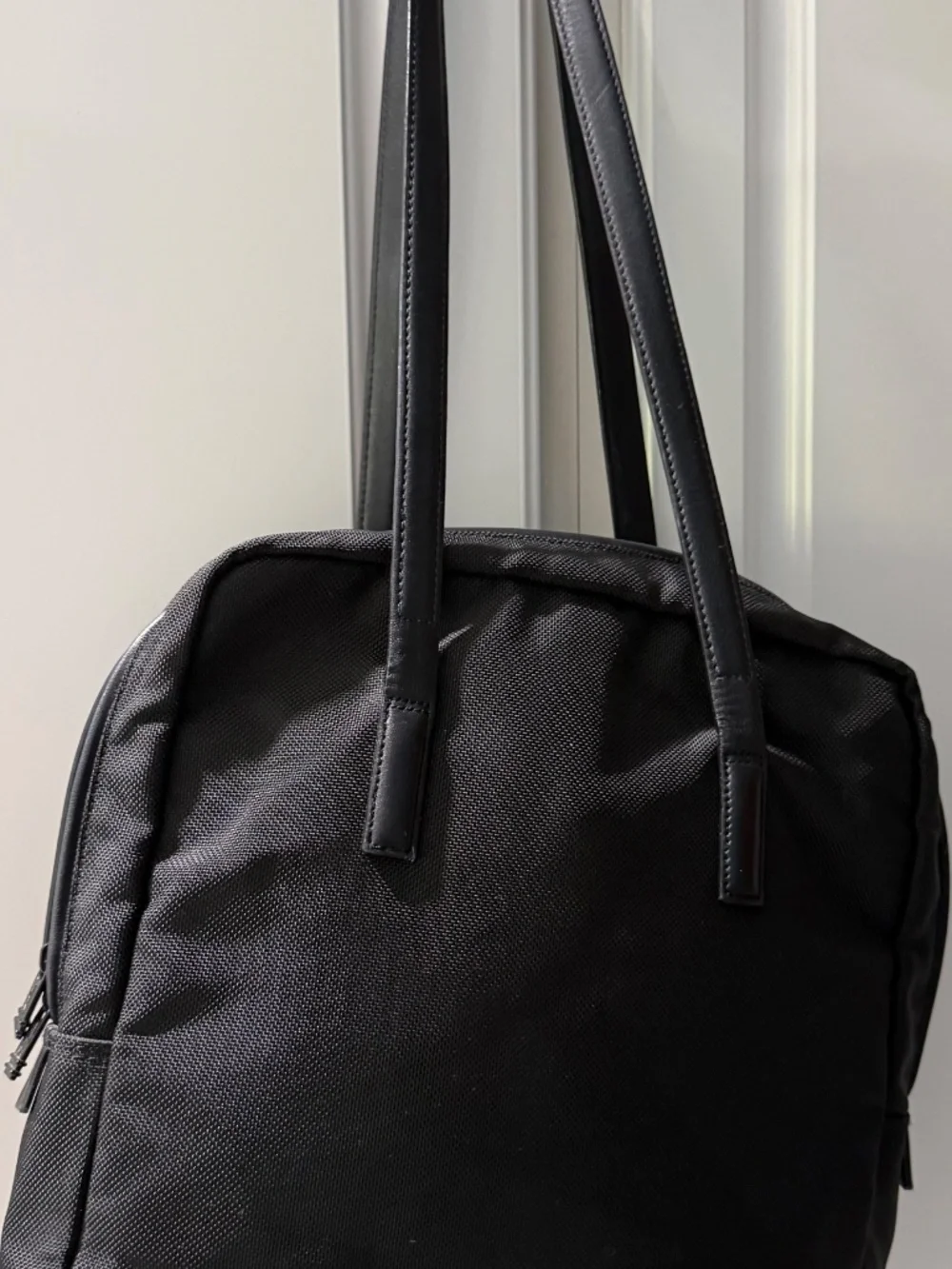 Tumi Vintage Black Ballistic Nylon and Leather City Q Tote